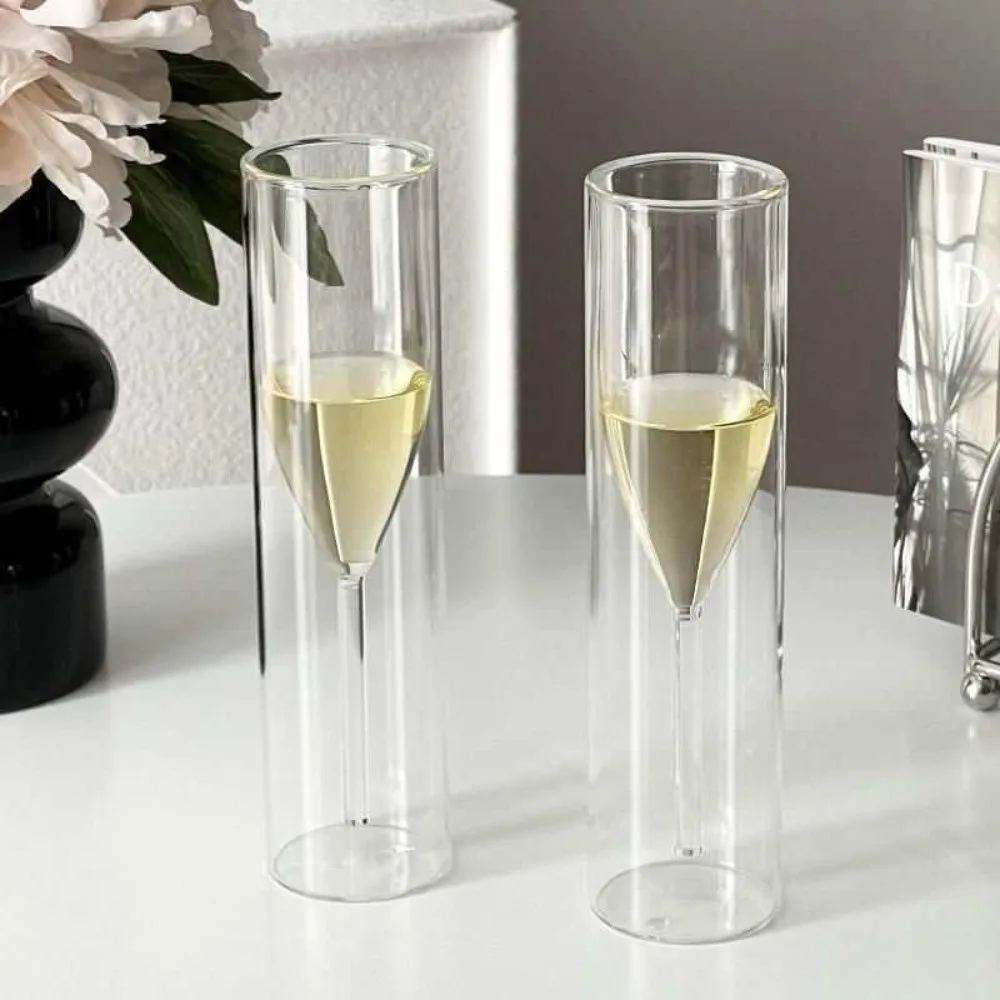 Double Wall Champagne Glasses Wine Dispenser Shatter-Resistant Wine Glass Transparent Heat Insulation Double Layers Cup Home Use