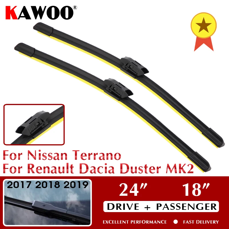 

KAWOO Front Windshield Windscreen Wiper Silicon Blades For Renault Dacia Duster MK 2 For Nissan Terrano 2017 2018 2019 24" 18"