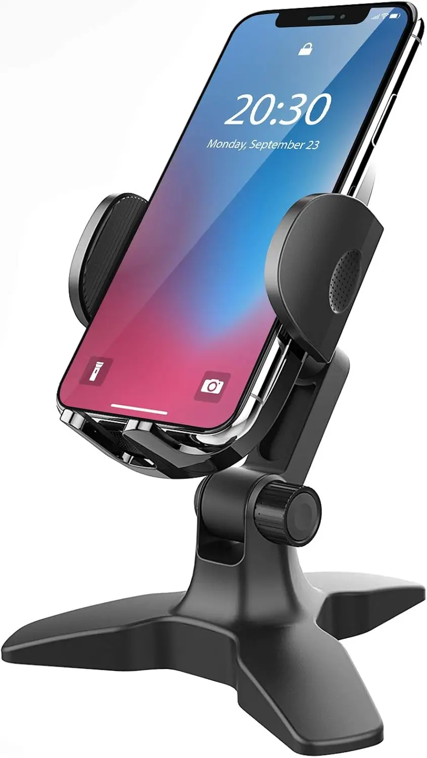 

Adjustable Desktop Phone Stand with Tripod Base, 360° Swivel, Compatible 4.7-6.8" Smartphones Including Thick Cases