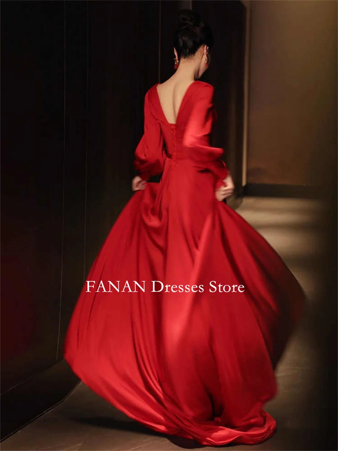 FANAN Customized Burgundy Evening Party Dresses V-Neck Korea A-Line Silk Satin Wedding Women  Gowns Event Prom Gowns Customized