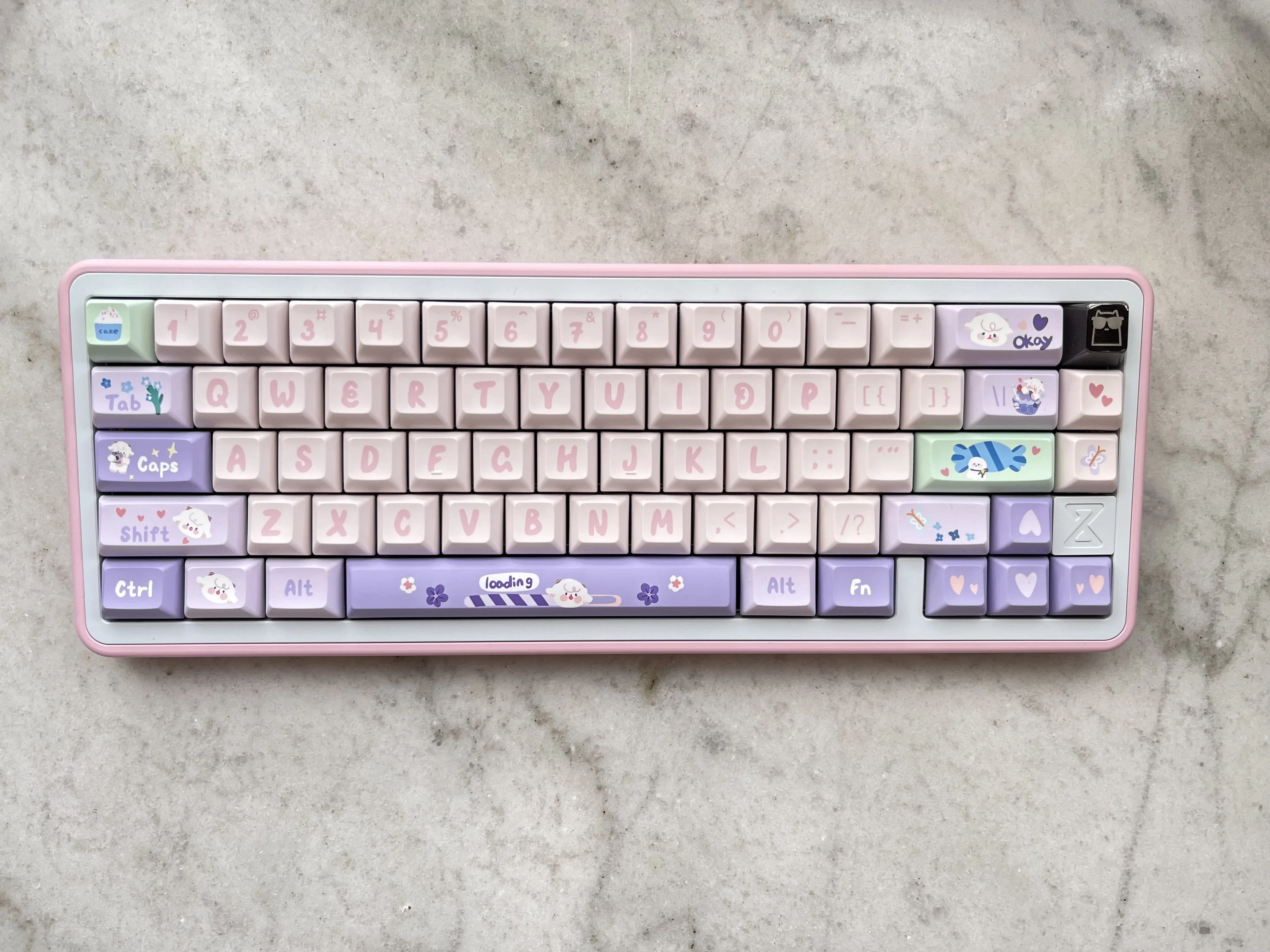 Spring baa kca five-sided hot sublimation 139-key pbt pink purple lamb keycap, baa baa rabbit teeth