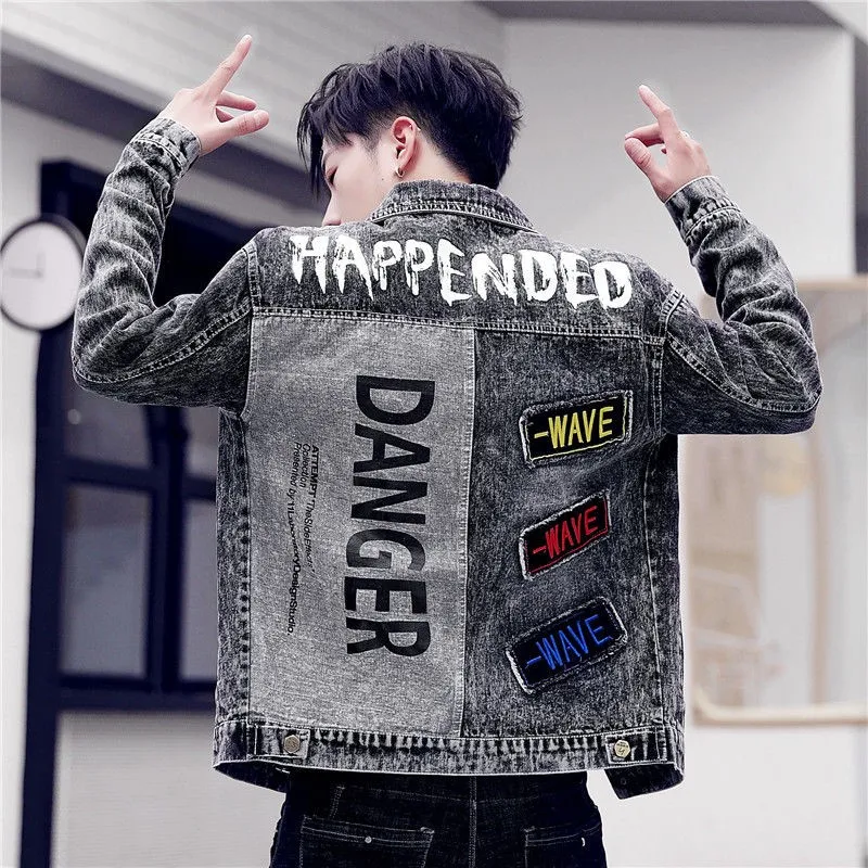 

Retro Embroidered Denim Jacket Men's Slim Fit Casual Style Trendy Outerwear Spring Autumn New Arrival Korean Version
