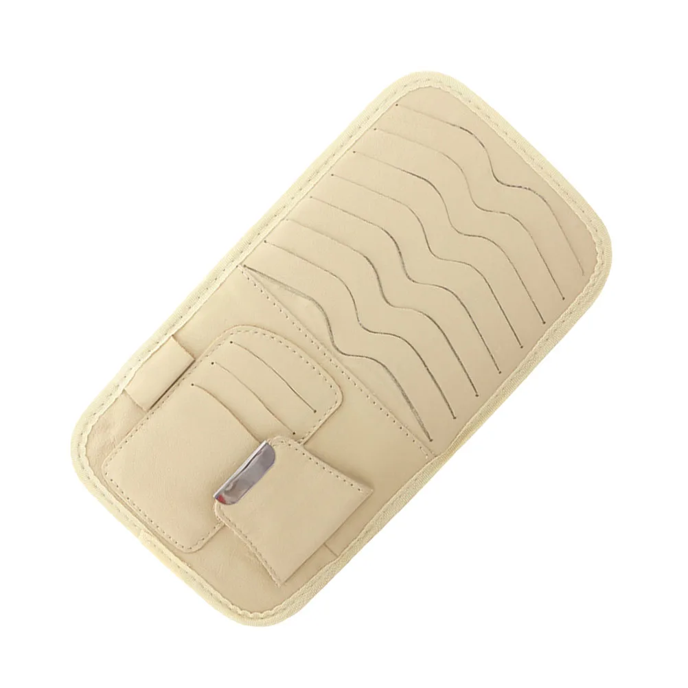 

Sun Visor Storage Pouch Beige Durable Organizer For Sunglasses License Cards Cds Auto Interior Holder