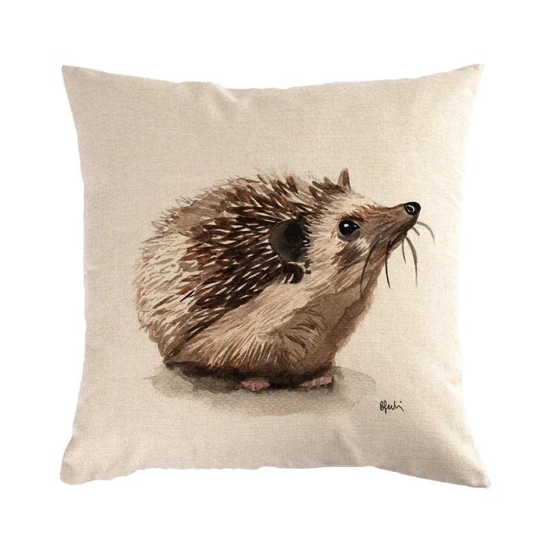 Cartoon hedgehog linen pattern printing series decorative home pillowcase square office decorative cushion cover