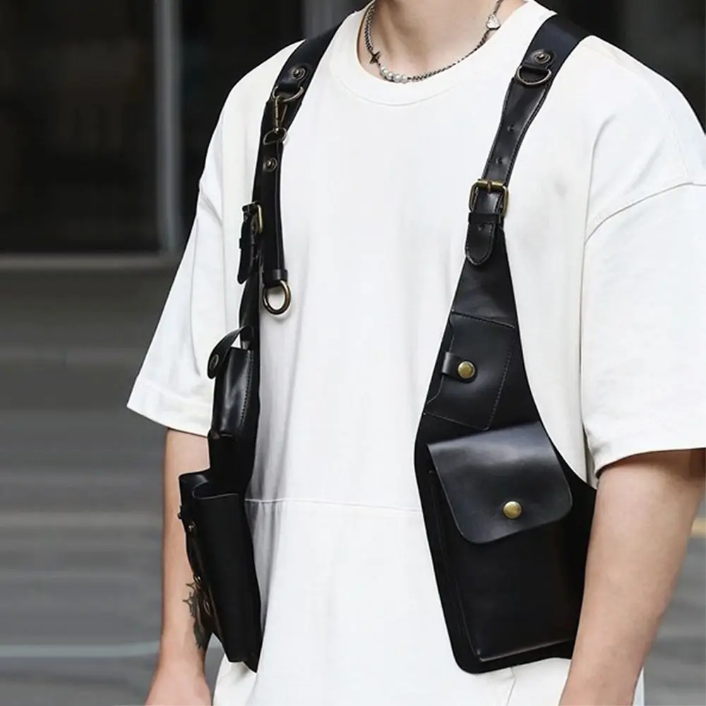 

Ретро-сумка на плечо в стиле стимпанк из искусственной кожи, винтажная сумка-жилетка с регулируемым ремнем, двойная наплечная сумка-кобура