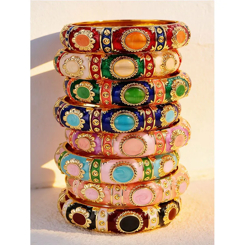 Luxuriöses, elegantes, farbenfrohes, tropfenförmiges, künstliches Opalstein-Metallarmband für Frauen und Mädchen, Party-Armreif HUANZHI