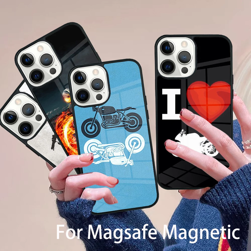 

Motorcycle Heartbeat Phone Case Magesafe Magnetic Wireless Charge Cover For IPhone 16 11 12 13 14 15 Pro Max Plus Mini