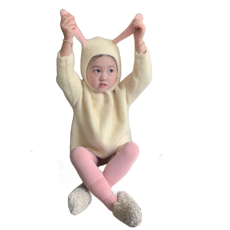 

Girls Sweater Wool Coat Kids Tops Knitting 2023 Hooded Thicken Warm Winter Autumn Toddler Cottons Pullover Children's Clothing