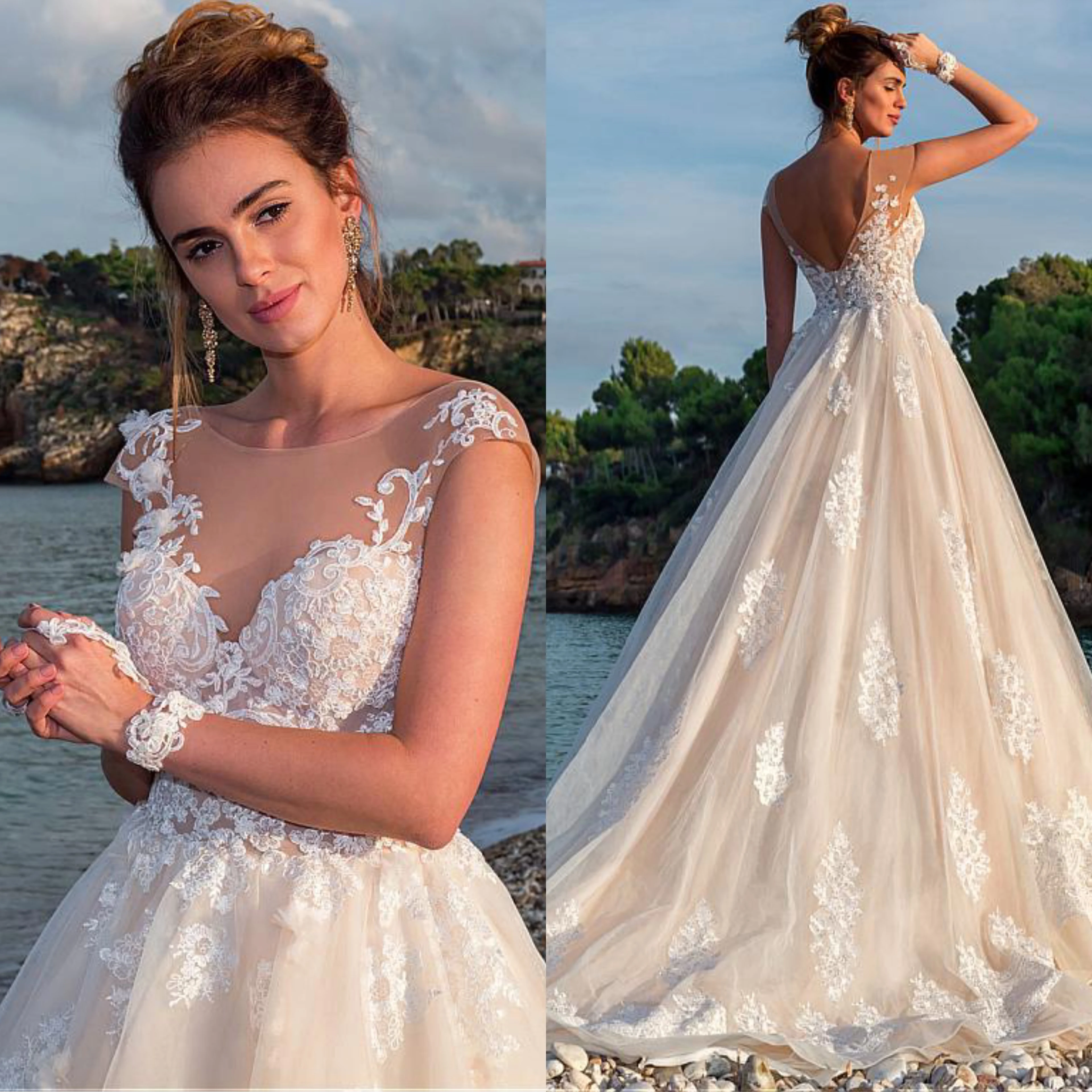 Precioso vestido De novia De satén con cuello redondo, manga casquillo, bolsillos, Espalda descubierta, línea A, sencillo, hecho A medida