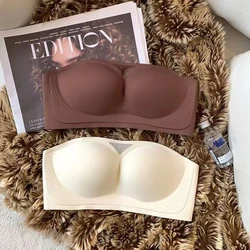 Anti-slip Strapless Bra, Bandeau Style, Invisible One-piece, Traceless Summer Strapless Wedding Sexy Small Breast Push-up Bra