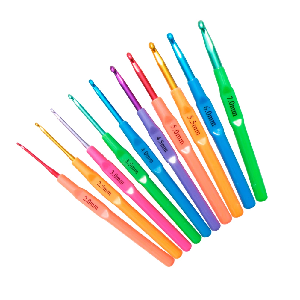 

10pcs Needles Crochet Knitting Needles Hooks Plastic Aluminum Candy Color Durable Smooth Handle Weaving Gifts