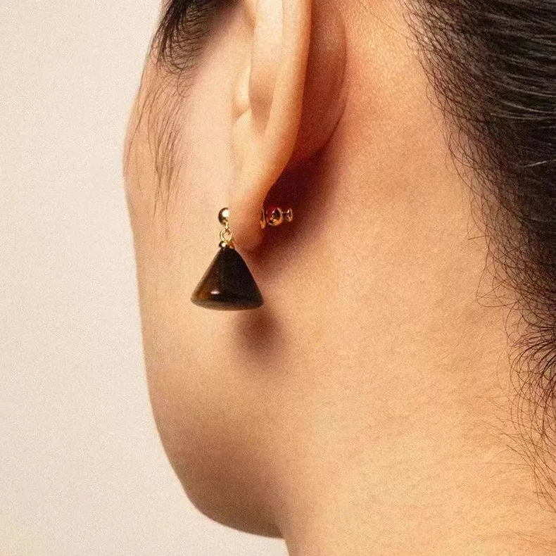 

Jenny&dave Women's Earrings Ear Cuffs Triangular Natural Water Grass Agate Spherical Earrings Ear Pendant