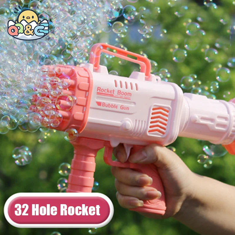 32 Hole Bubbles Gun Kids Toy Rocket Soap Bubble Machine Guns Automatic Blower Portable Pomperos with Light Toy for Children Gift