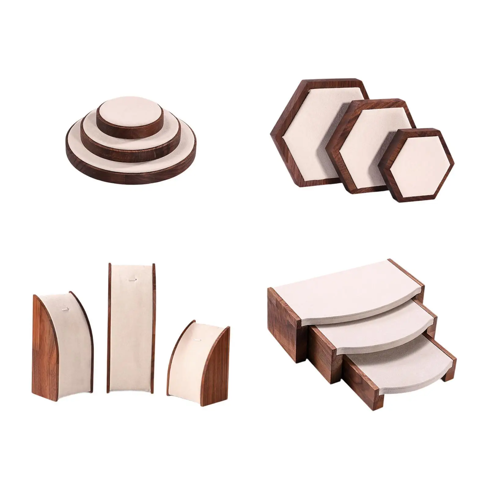 

3 Pieces Jewelry Display Stand Jewelry Storage for Women with Microfleece Walnut Wood Jewelry Holder for Shops Shows Dresser