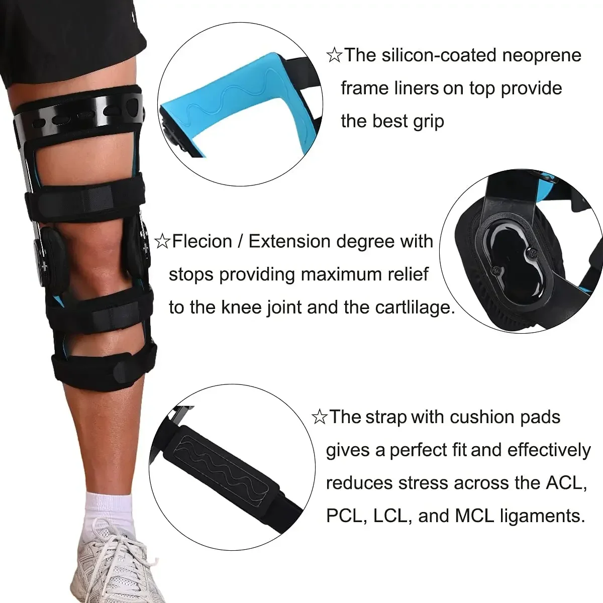 Functional Knee Brace - for ACL/MCL/PCL/Meniscus/Ligament/Sports Injuries, Hinged ROM Orthopedic Knee Orthosis for Men & Women