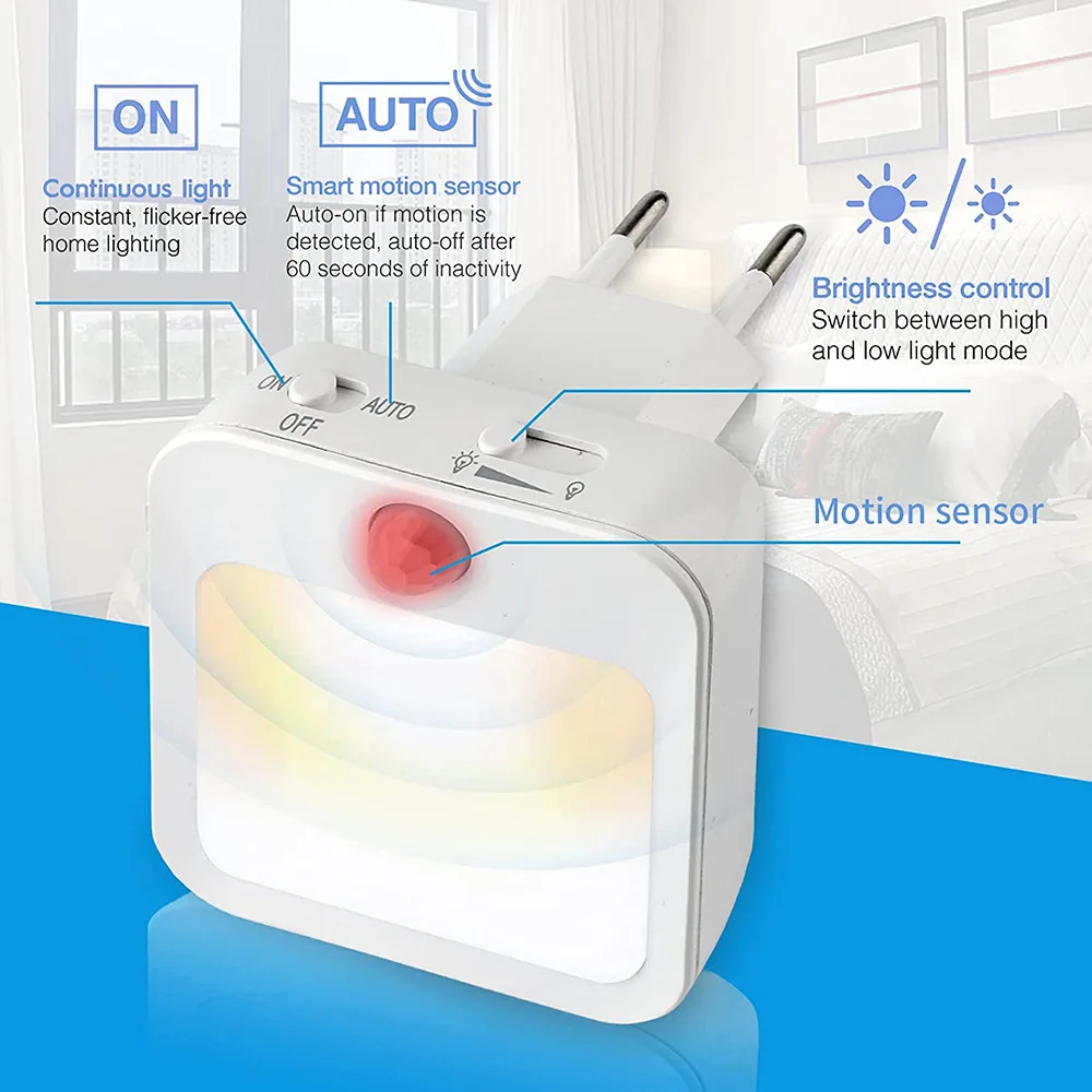 Infrared Motion Sensor Nnight Light European Standard Plug Suitable For Indoor And Outdoor Stair Step Wall Lights