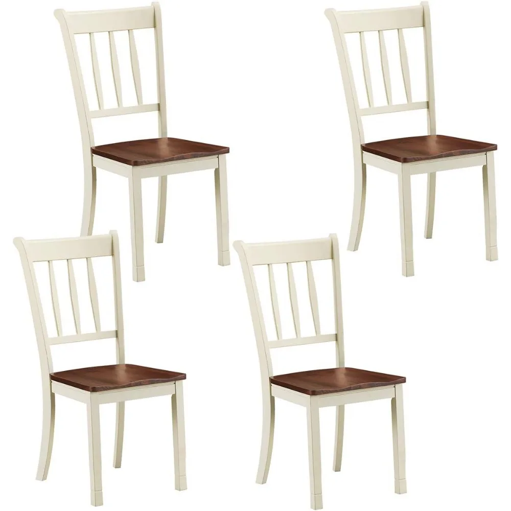 

Wood Dining Chairs Set of 4, Armless Kitchen Chairs w/Solid Rubber Wood Frame, Easy to Assemble Dining Side Chair, Farmh