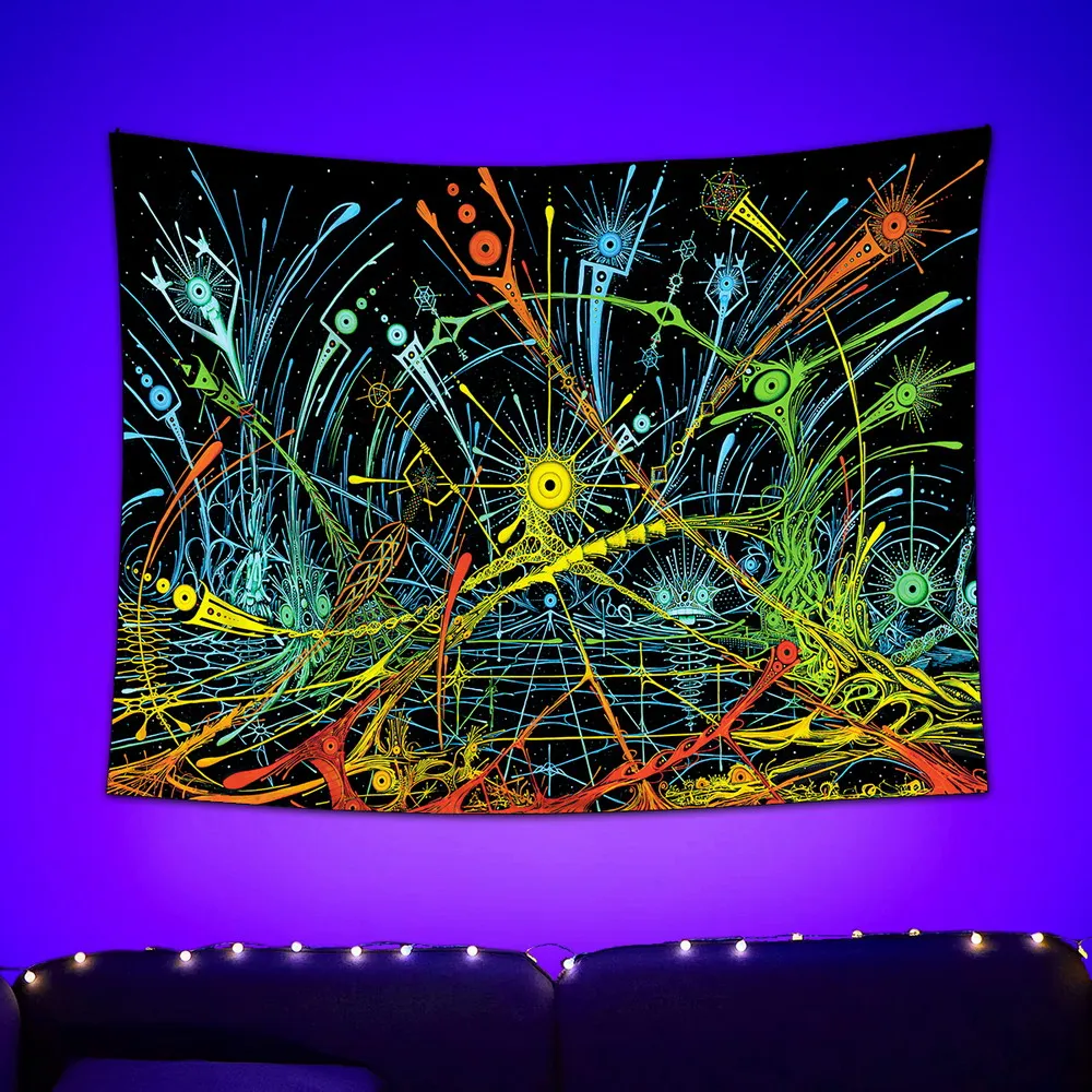 Black Light Tapestry UV Reactive Psychedelic  Hippie Decor Wall Hanging for Bedroom Dorm Indie Room 