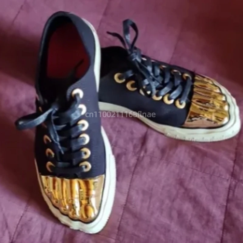 Scarpe da tavola con punta dorata per uomini e donne, scarpe da performance di danza di strada di fascia alta, scarpe di tela piatte stringate per adulti