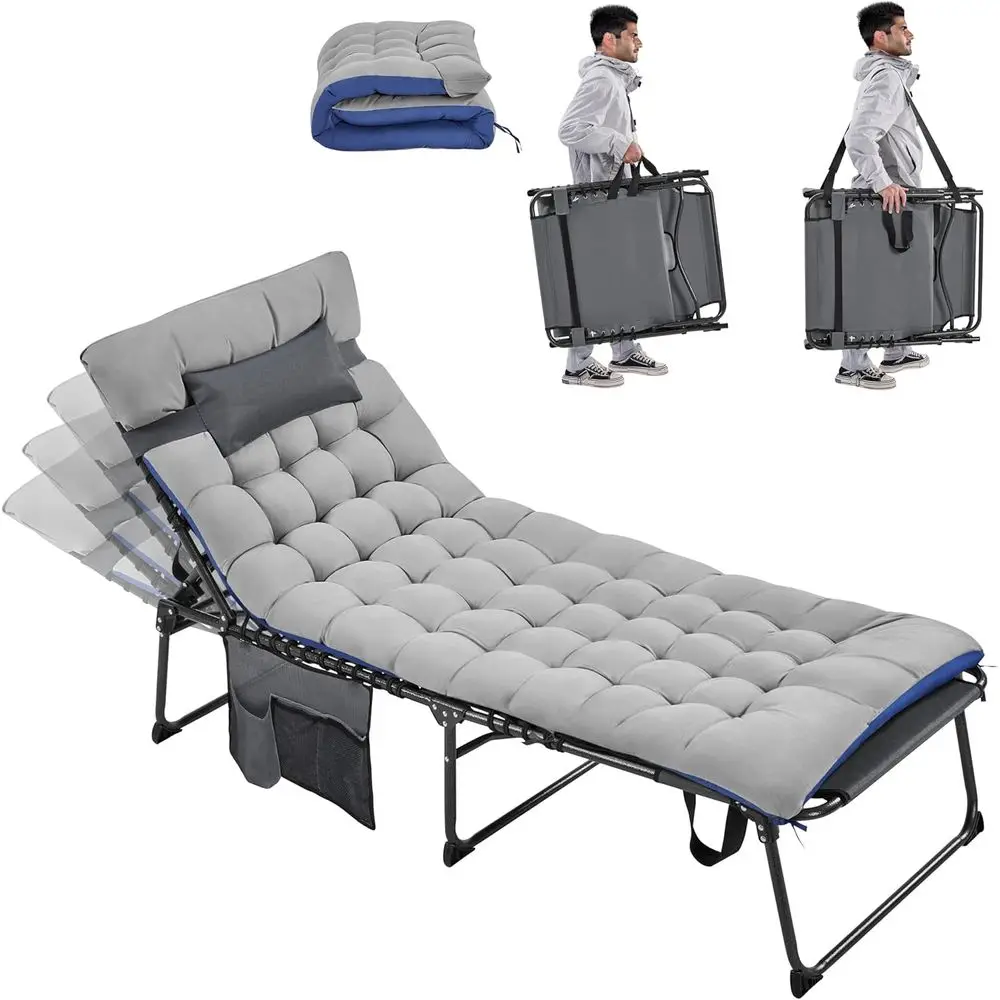 

Gray 5-Position Adjustable Tanning Chair with Cushion for Patio, Poolside, or Lawn