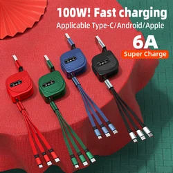 3 in 1 USB Type C Cable for iPhone 14 13 12 Pro 11 Charger Cable 100W Micro USB Type C Cable for Samsung Xiaomi
