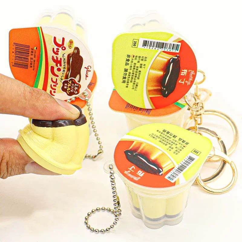 Novelty Pudding Pendant Food Play Reduce Pressure Keychain Fragrance Antistress Fidget Stress Relieving Backpack Decor Kids Toys