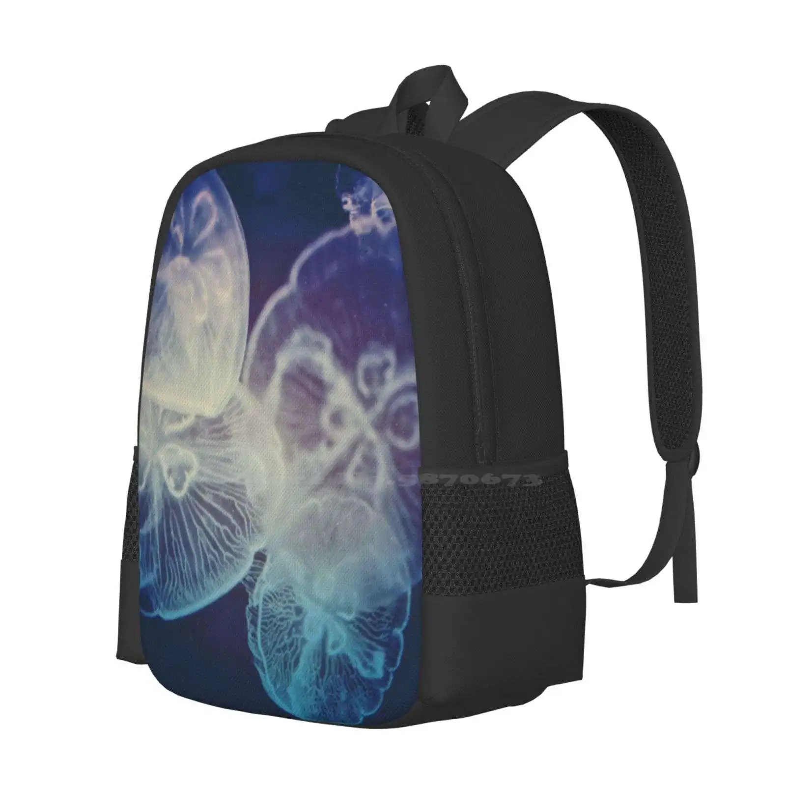 Jellyfish School Bag Big Capacity Backpack Laptop Jellyfish Marine Life Ocean Sea Tropical Hawaii Blue Moody Haunting Dark