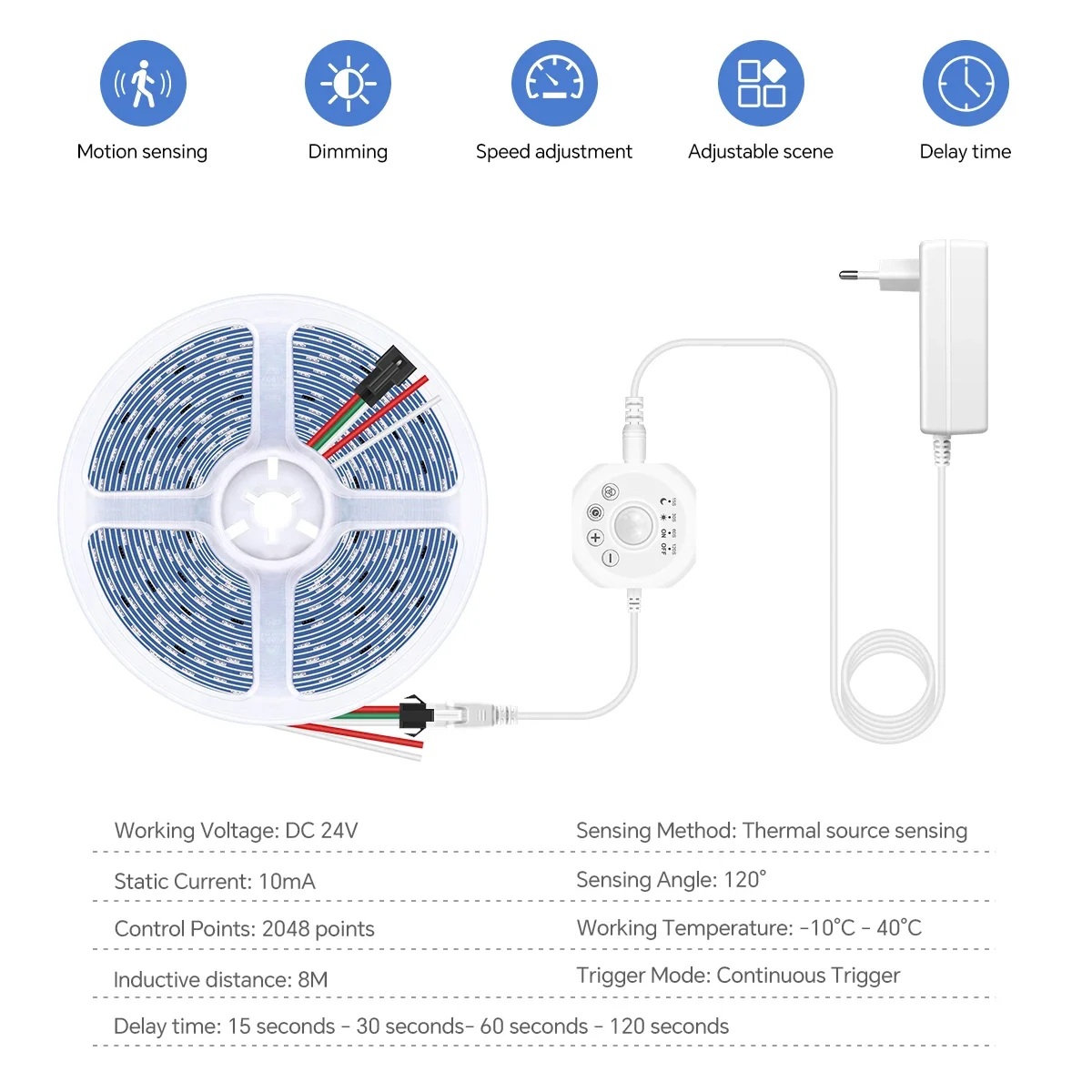 Motion Sensor LED Strip Light 24V WS2811 Water Flow Chasing Tape for Stair Corridor Entrance Door - Horse Race Pixels Design