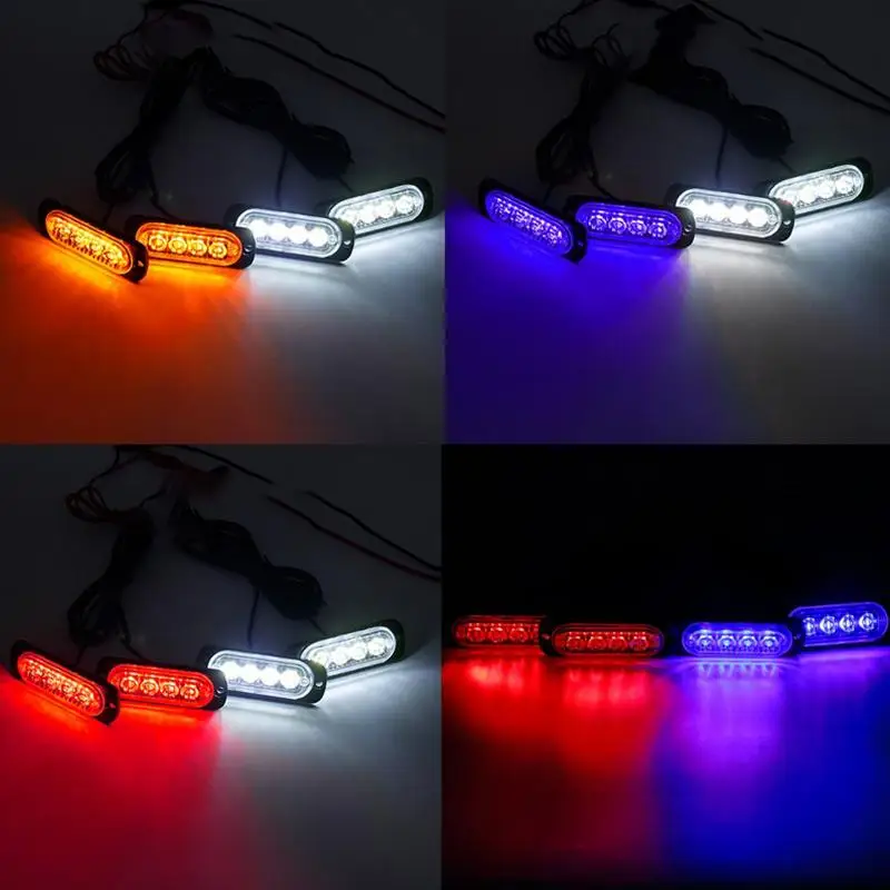 4pcs 4LED 12V - 24V Car Warning Light Grill Breakdown Light Car Truck Trailer Beacon Lamp LED Amber Side Light Rear Lamps