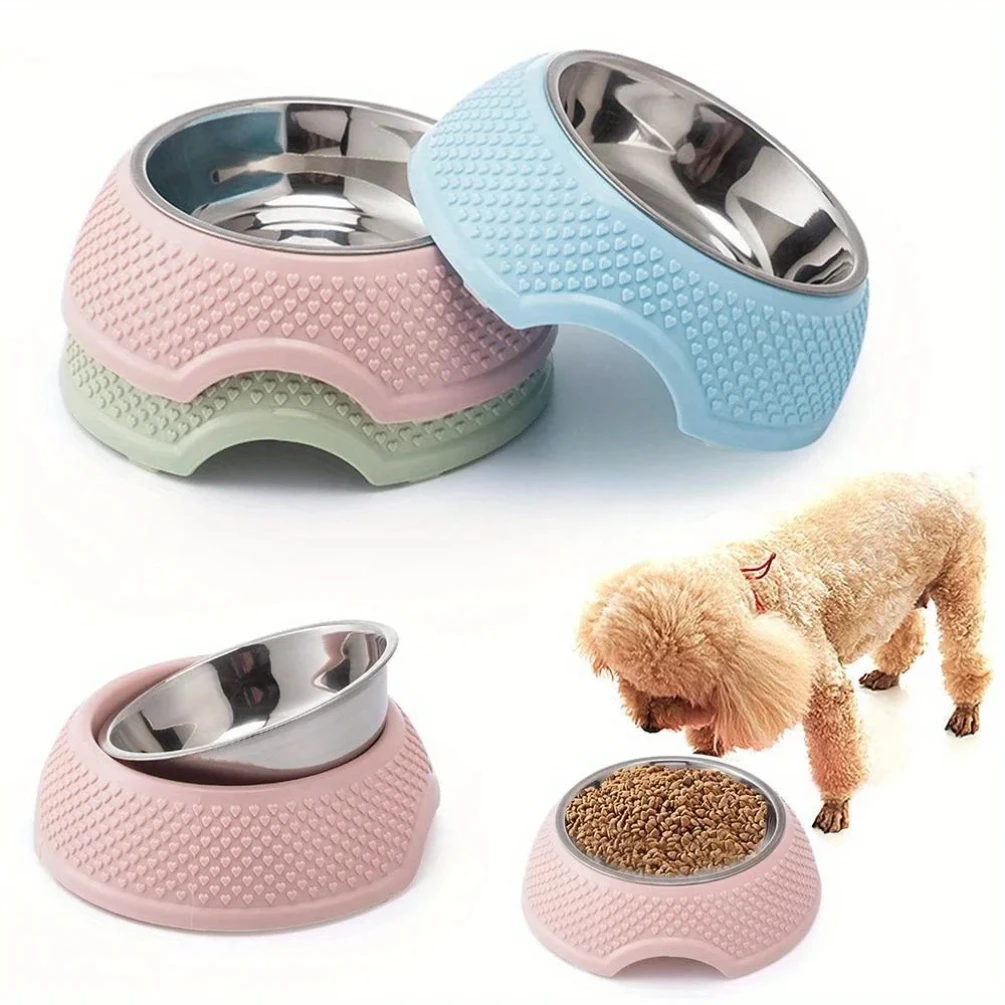 

Stainless Steel Pet Feeding Bowl Non-slip Durable Pet Tableware Washable Dog Food Water Dish Cat Bowls With Heart-Shaped Pattern