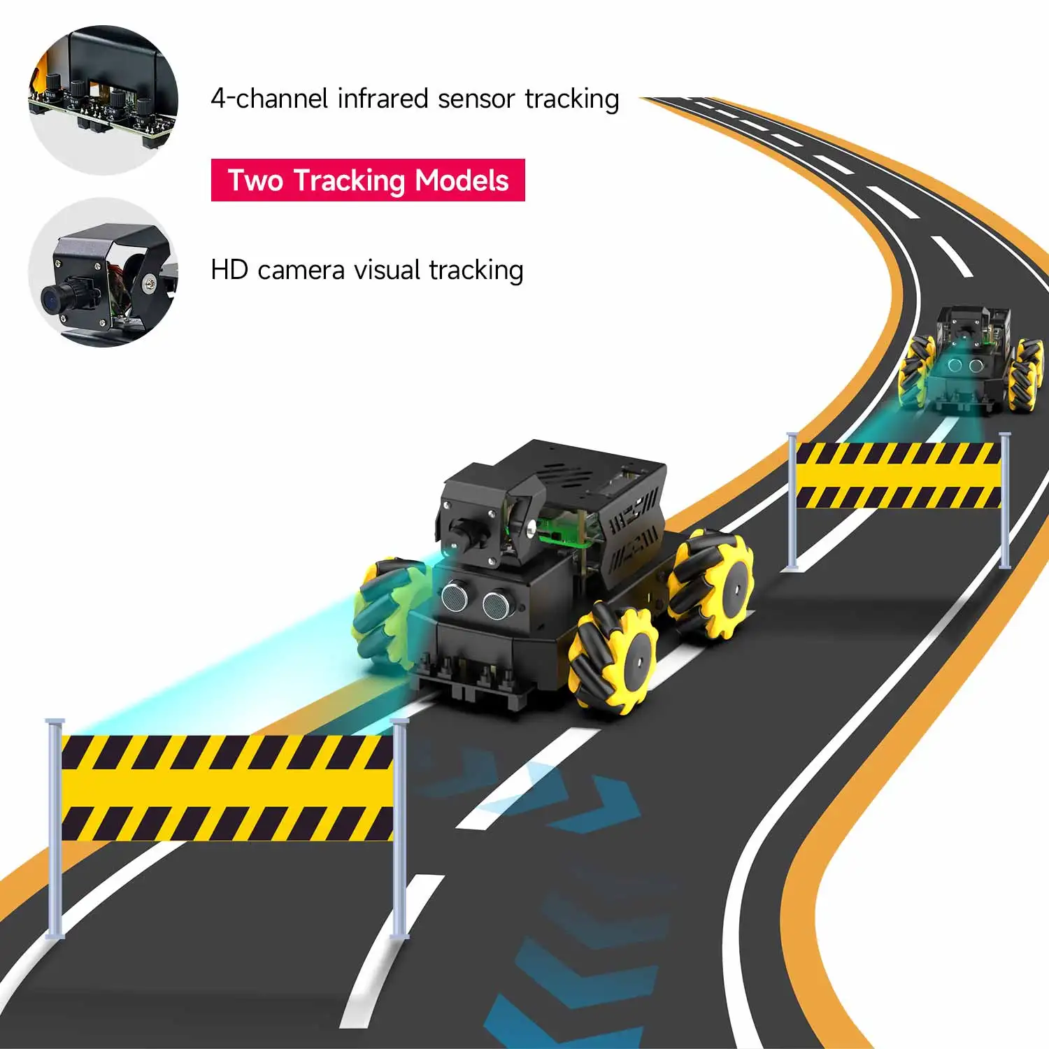 Raspbot V2 AI Vision Robot Car Kit with Camera Mecanum Wheel Toy Educational DIY Python Programming for Raspberry Pi 5