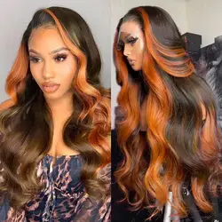 Glueless Ombre Ginger Blonde Lace Front Wigs Synthetic 13x4 Body Wave Highlight Brown Lace Front Wigs for Women Cosplay Wigs