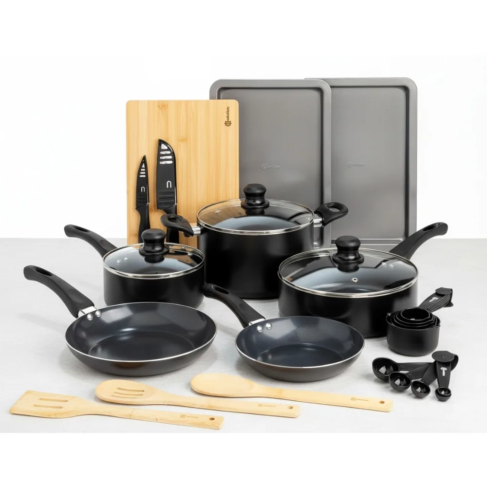 

26-Piece Ceramic Nonstick Cookware Set, Dishwasher Safe Pots Pans with Comfort Grip, Even Heating for Home Kitchen