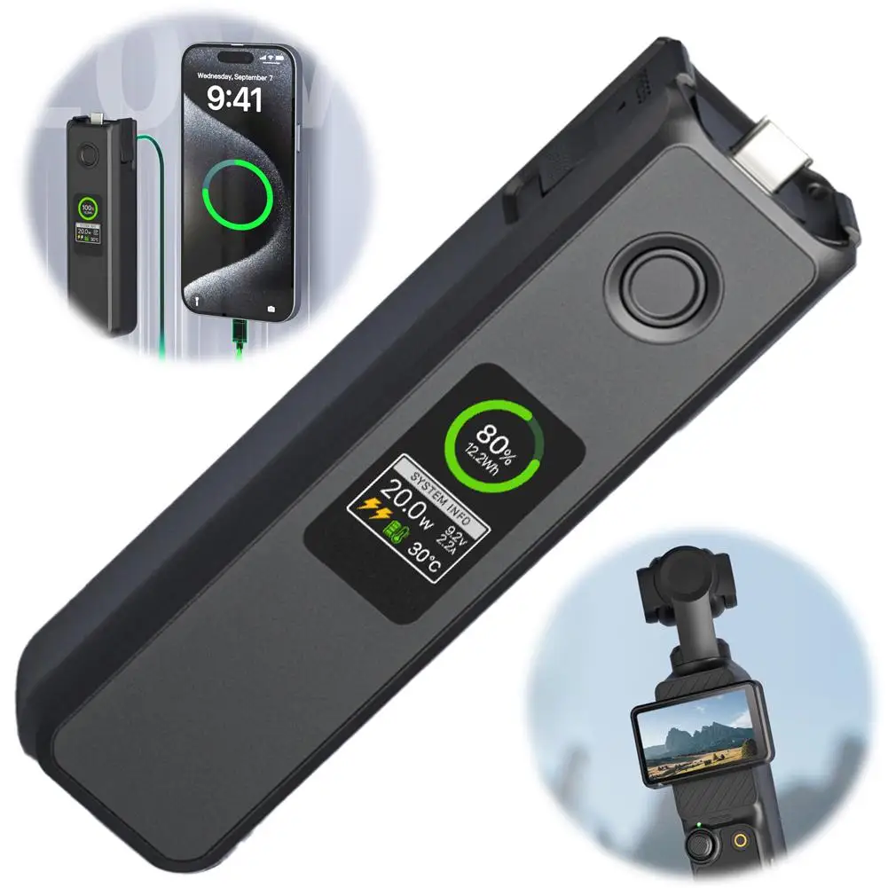 

Battery Handle for dji Osmo Pocket 3 Portable Battery Handle Built-in 5000mAh Battery Reserved 1/4” Thread 22.5W Fast Charging