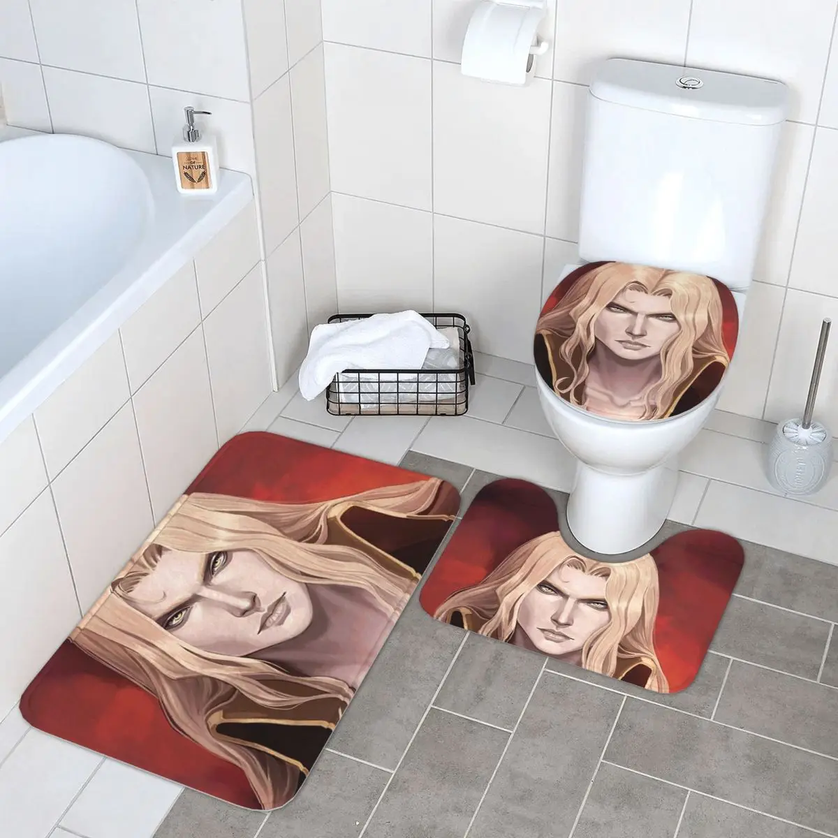 

Alucard Fanart Castlevania 3 Piece Bath Mat Bathroom Set Toilet Lid Cover Home Decor Non-Slip Carpet Floor Rug