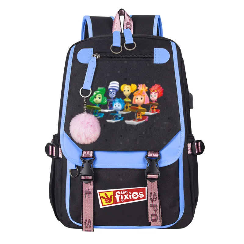 NEW Pink The Fixies Cartoon Print Girl Backpack Children Student USB Book Bag high quality USB Laptop Backpack Mochila