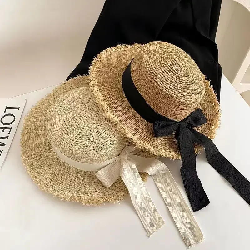 

Women's Summer Wide Brim Straw Hat with Butterfly Knot Tassel UV Protection Beach Sun Cap for Outdoor Activities