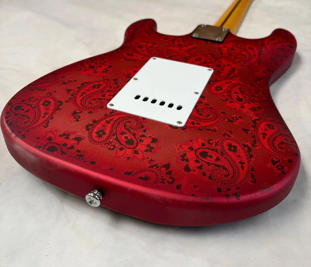 Fast Ship Red Paisley Guitar, Shape, Hydrographic Floral Print, 3 Single-Coils, 22 Frets, Dot Inlays, Tremolo Bridge guitar