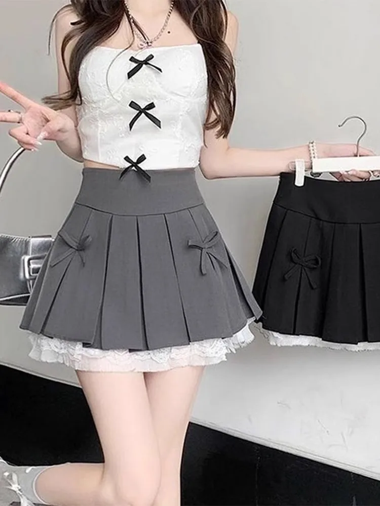 

High Waist A-Line ort Skirt with Pleats And Knot Design Women's Faion Spring Summer New Sle Korean Sle Poly...