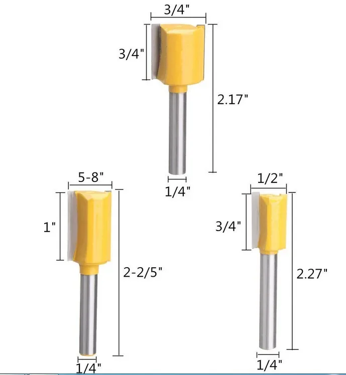 5 sztuk 1/4 Shank 6.35mm nóż prosty Dado zestaw bitów do przycinania frez do obróbki drewna do cięcia bitów