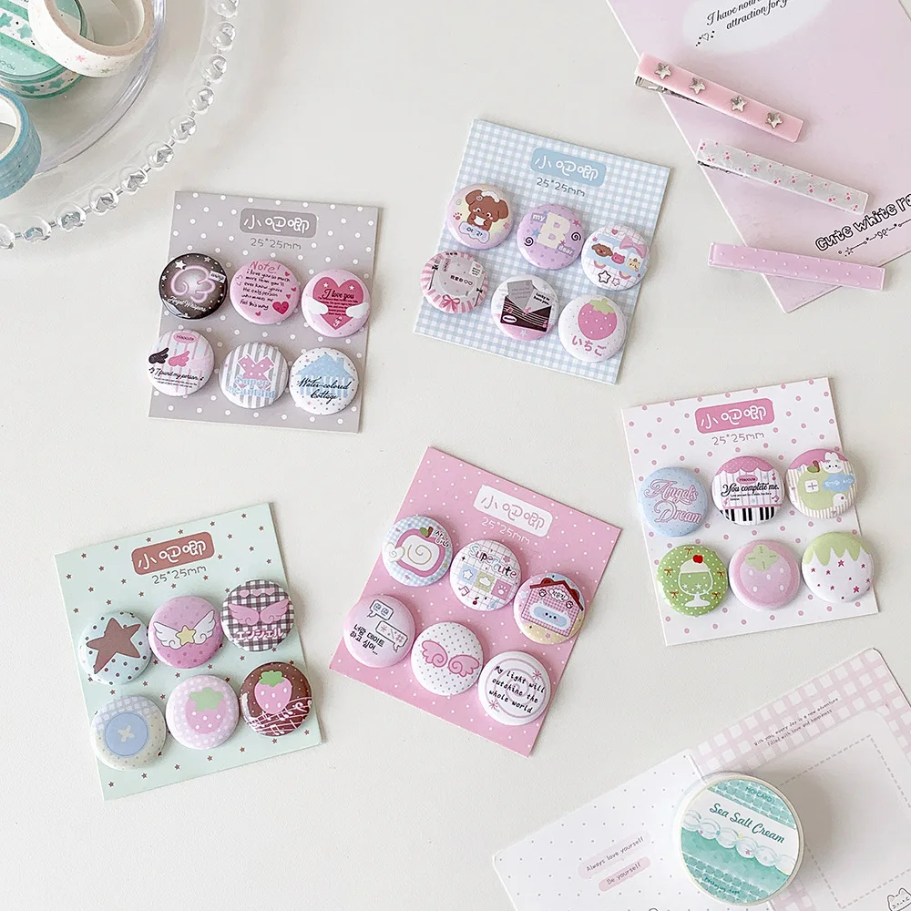 Conjunto de 6 Broches de Coração de Anjo em Miniatura de 25mm para Decoração de Mochilas de Estudantes, Acessórios para Meninas