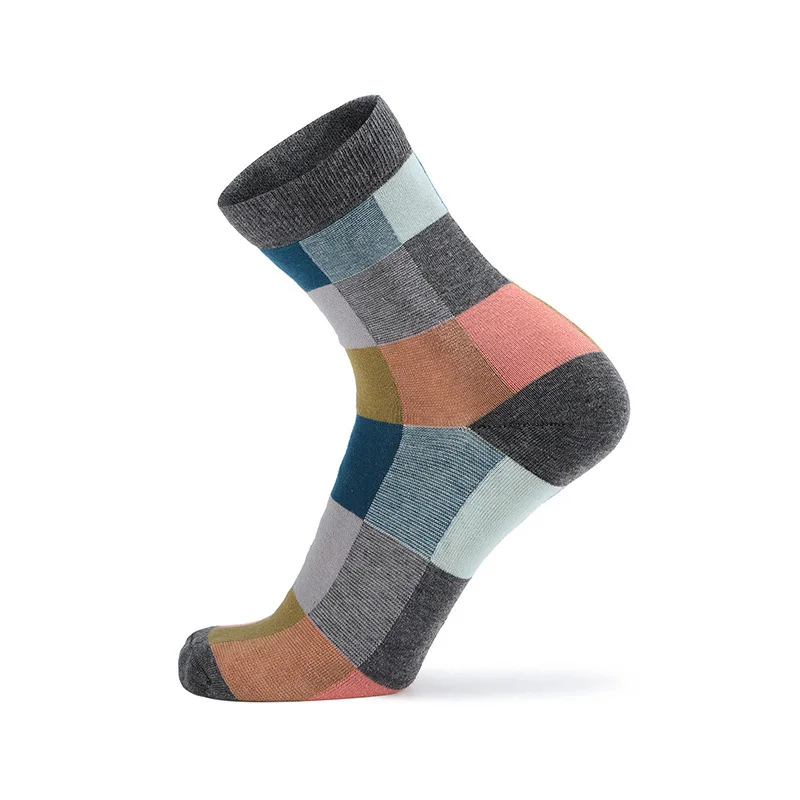 Chaussettes en coton épais pour hommes, 5 paires, haute qualité, classique, mode, automne et hiver, couleur à carreaux, pur coton, EUR 38-45