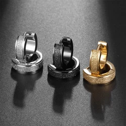 2pc Wide Frosting Stainless Steel Hoop Earrings Black Round Earring For Women Men Punk Vintage Circle Earring Jewelry Statement