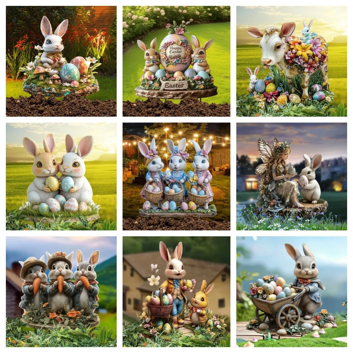 

2026 New Arrival Easter Bunny & Egg Wooden Garden Stake Outdoor Yard Lawn Decorative Ornament Festival Props