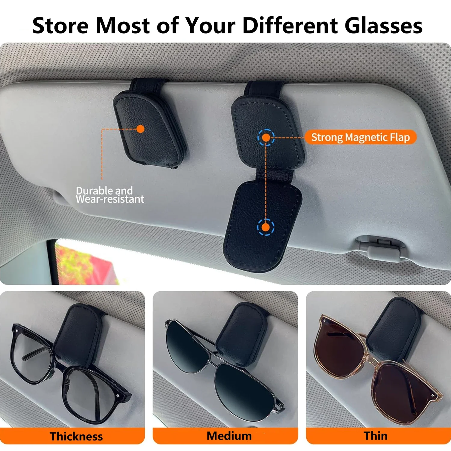 Auto-Sonnenbrillenhalter für Sonnenblenden Magnetischer Leder-Brillenclip Brillenetui Auto-Zubehör