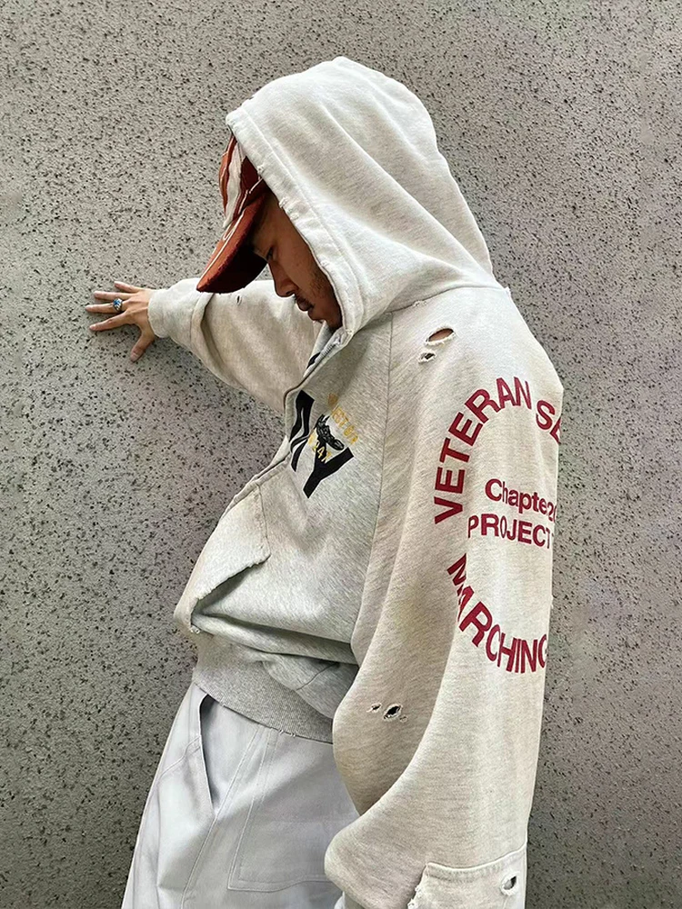 

Ailz Project American Sle Hooded Zipper Cardigan Sweatirt Jaet Men's Casual Loose Fit Winter Youth ular Streetwear