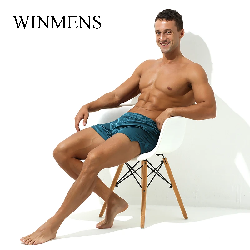 

Men's Pajama Pants Solid Silky Youth Casual Home Wear Shorts 8 Colors Male Summer Mid-waist Boxer Shorts Super Thin Boxers