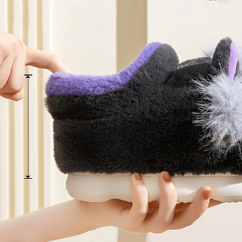 Niedliche und coole Katzen-Baumwollpantoffeln mit dicker Sohle für Damen, warme Winter-Hausschuhe für drinnen, Herren-Outdoor-Baumwollschuhe mit vollständiger Rückenabdeckung. – Detail 6