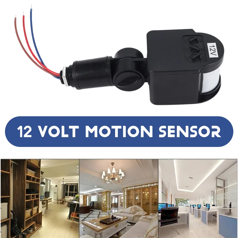 AED7-3 pz Rilevatori di movimento neri Sensore di movimento Interruttore della luce Pir esterno Sensore di movimento a corrente continua 12V Sensore Pir