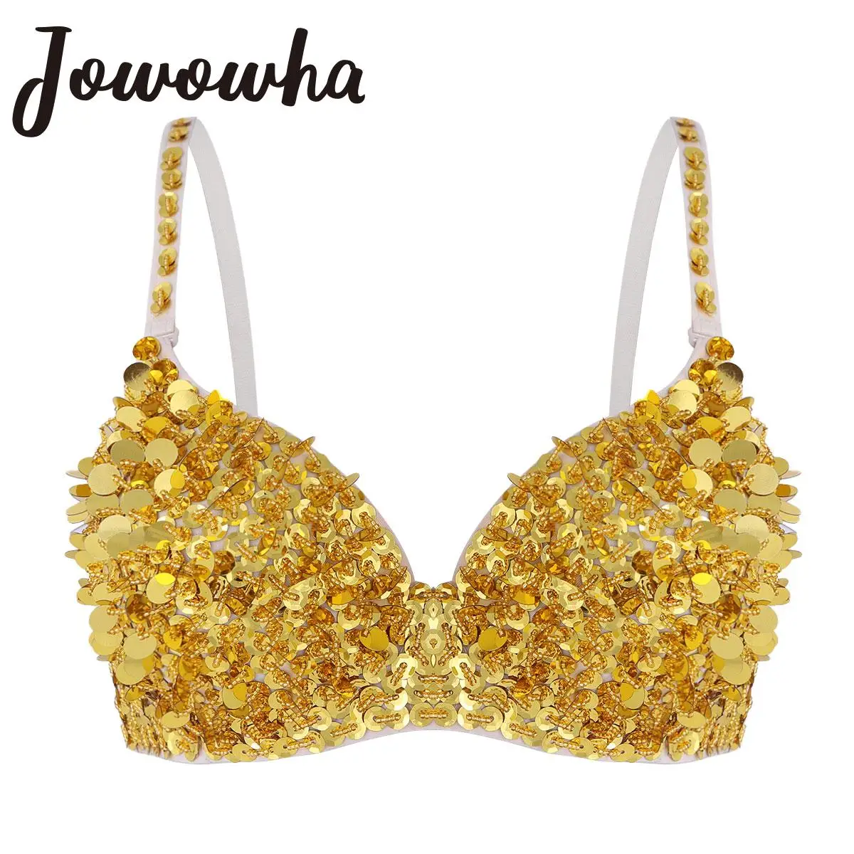 

Womens Belly Dancing Bustier Bra Fashion Sparkle Sequins Beading Padded Bras Tops Brassiere Nightclub Raves Party Dance Costume